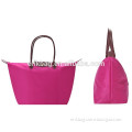 Promotional plain color nylon foldable shopping bag with PVC handles